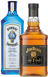 Bombay-Sapphire-Gin-1L-or-Jim-Beam-Black-1L on sale