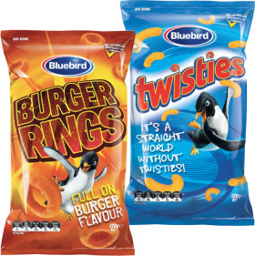 Bluebird-Burger-Rings-Twisties-or-Cheezels-110-120g on sale