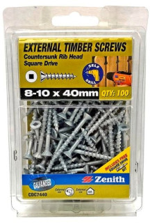 Zenith-8-10G-x-40mm-Galvanised-Square-Drive-Countersunk-Ribbed-Head-Timber-Screws-Pack-of-100 on sale