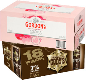 Codys-Cola-7-or-Gordons-Pink-Gin-Soda-4-18-x-250mL-Cans on sale