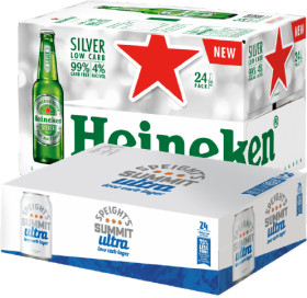 Heineken-Silver-Low-Carb-24-x-330mL-Bottles-or-Speights-Summit-Ultra-Low-Carb-24-x-330mL-Cans on sale