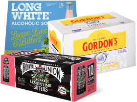 Brookvale-Union-Range-6-10-x-330mL-Cans-Long-White-Range-48-10-x-320mL-Bottles-or-Gordons-Gin-Tonic-Slimline-7-12-x-250mL-Cans on sale