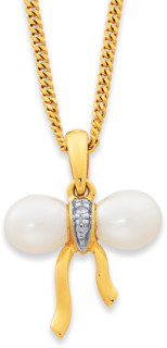 9ct-Freshwater-Pearl-Diamond-Bow-Pendant on sale