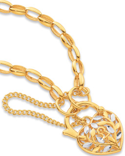 9ct-Two-Tone-19cm-Solid-Belcher-Bracelet-with-Leaf-Padlock on sale