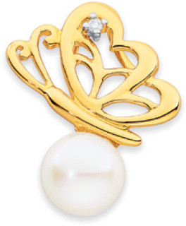 9ct-Freshwater-Pearl-Diamond-Butterfly-Pendant on sale