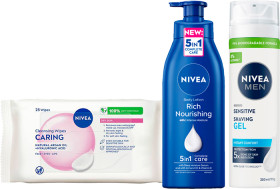 Nivea-Facial-Wipes-25-Pack-Mens-Shaving-Gel-200ml-or-Body-Lotion-400ml on sale