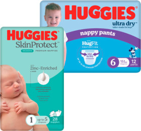 Huggies-Convenience-Nappies-16-28-Pack-or-Nappy-Pants-12-15-Pack on sale