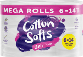Cotton-Softs-3-Ply-Mega-Toilet-Tissue-6-Pack on sale