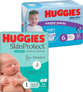Huggies-Bulk-Ultra-Dry-Nappies-30-54-Pack-or-Nappy-Pants-24-29-Pack on sale