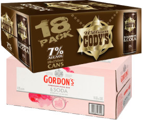Codys-Cola-7-or-Gordons-Premium-Pink-Gin-Soda-4-18-x-250mL-Cans on sale