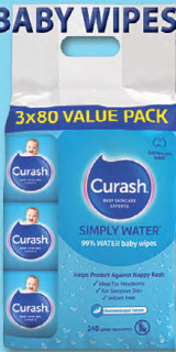 Curash-Simply-Water-Wipes-3x80-Pack on sale