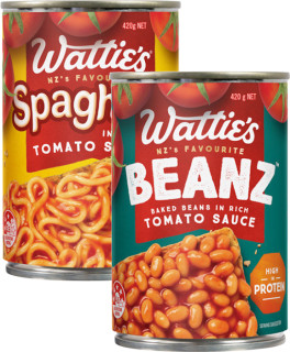 Watties-Baked-Beans-or-Spaghetti-420g on sale