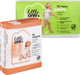 Little-Ones-Bulk-Nappies-40-56-Pack-or-Nappy-Pants-34-44-Pack on sale