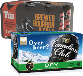 Tui-Bourbon-Cola-7-or-Canadian-Club-Premium-Dry-7-6-x-330mL-Cans on sale