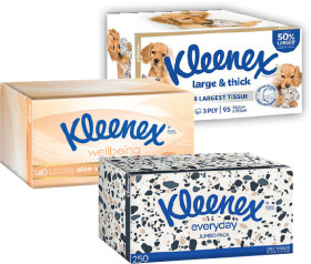 Kleenex-Tissues-Everyday-250s-Extra-Care-140s-or-Large-Thick-95s on sale