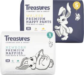 Treasures-Bulk-Nappies-30-54-Pack-or-Nappy-Pants-28-34-Pack on sale