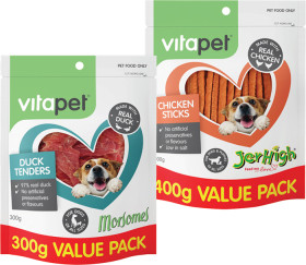 Vitapet-Morsomes-Dog-Treats-300-350g-or-Jerhigh-Dog-Treats-400g on sale