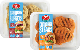 Tegel-Quick-Cook-Chargrilled-Steak-or-Crunchy-Burger-4-Pack on sale