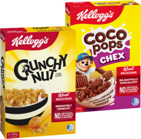 Kelloggs-Crunchy-Nut-Corn-Flakes-380g-Coco-Pops-Chex-290g-or-Chocos-260g-Froot-Loops-285g on sale