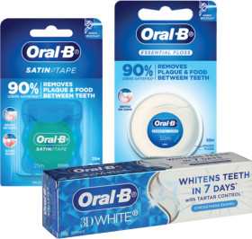 Oral-B-3D-Whitening-110g-or-Floss-2550m on sale