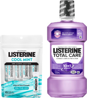 Listerine-Total-Care-500ml-or-Cool-Mint-10x-15ml on sale