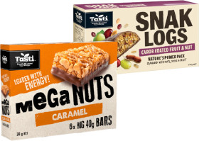 Tasti-Mega-Nuts-Bars-240g-or-Tasti-Snak-Logs-240g on sale
