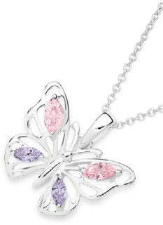 Silver-Pink-Lavender-Cubic-Zirconia-Open-Butterfly-Pendant on sale