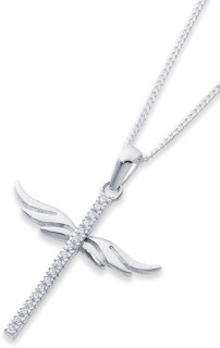 Sterling-Silver-Cubic-Zirconia-Winged-Cross-Pendant on sale