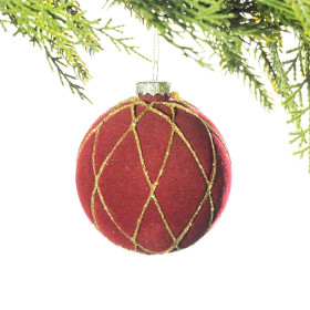 Christmas-Wishes-Luxe-Red-Velvet-Round-Glass-Bauble on sale