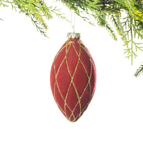 Christmas-Wishes-Luxe-Red-Velvet-Long-Glass-Bauble on sale