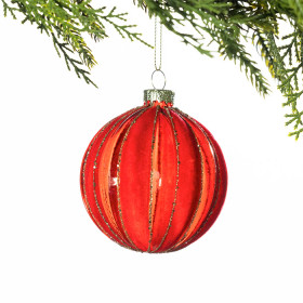 Christmas-Wishes-Red-Velvet-Stripe-Glass-Bauble on sale